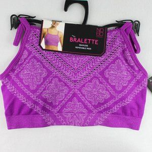 No Boundaries Floral High Neck Bralette Adjustable Purple Stretch Seamless